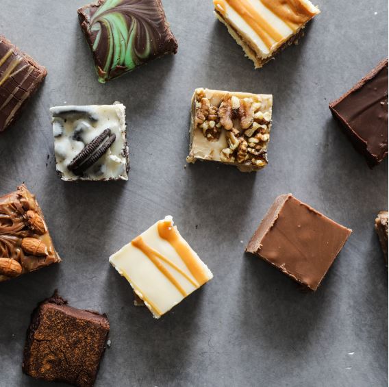 Gourmet Fudge - Birds Eye view of colorful flavors